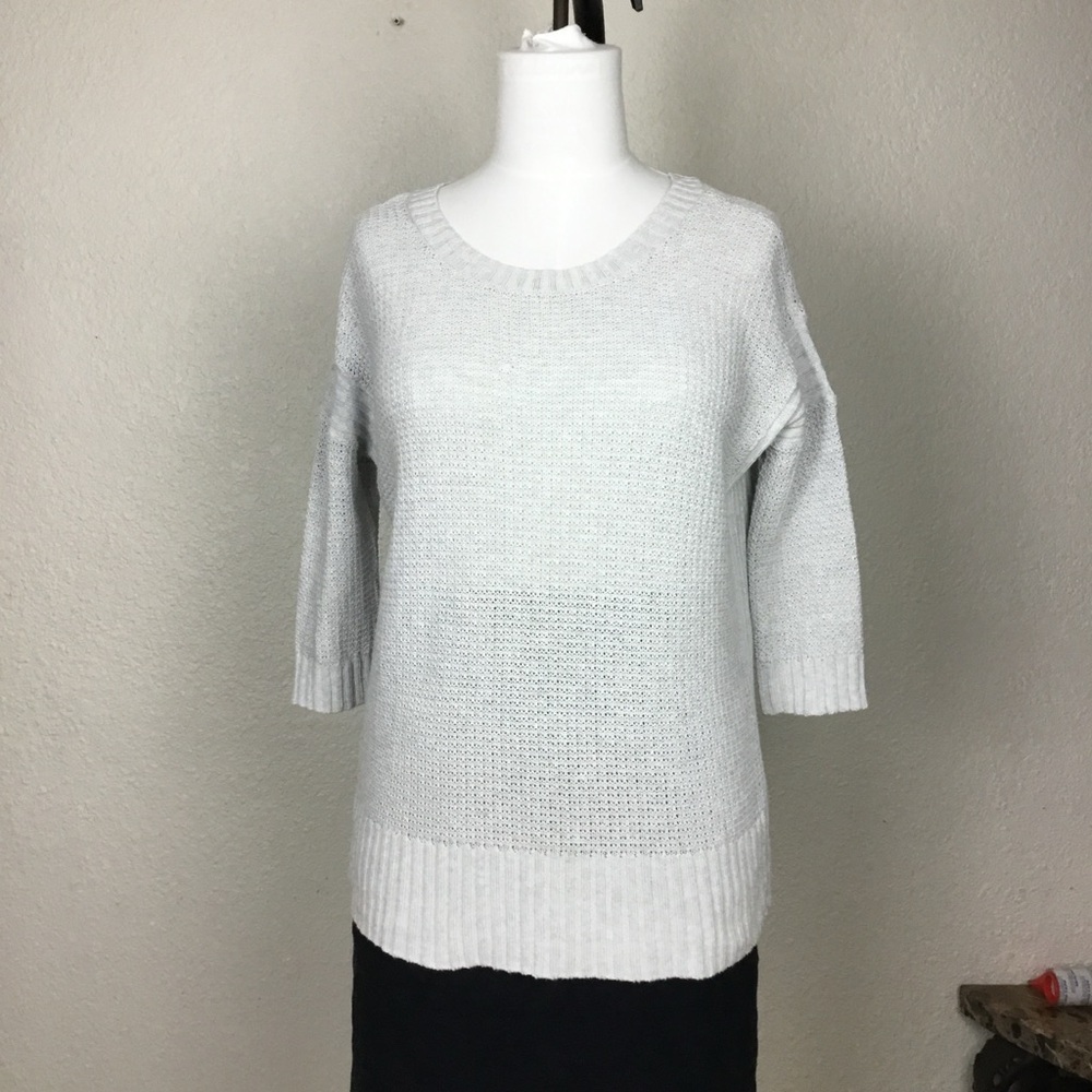 KinRoss Cashmere Sweaters Sz Small Light Grey Pullover 3/4 Sleeve Lightweight